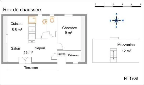 Plan du rez-de-chaussée et de la mezzanine